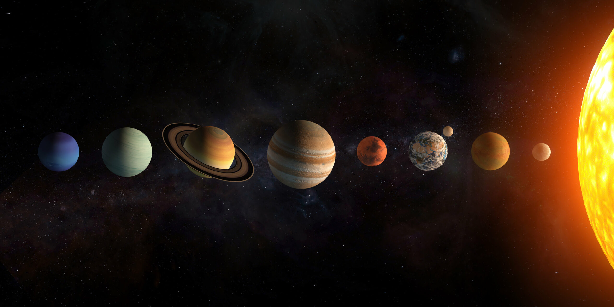 Diagram of the solar system showing the sun and planets